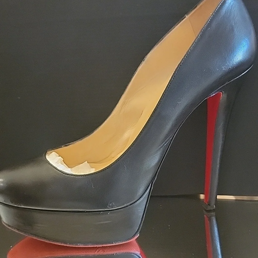 Christian Louboutin Black Kid Leather Bianca 140 Heel Pumps - Picture 5 of 13